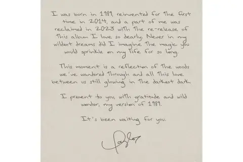 La carta que Taylor Swift compartió a sus fanáticos.