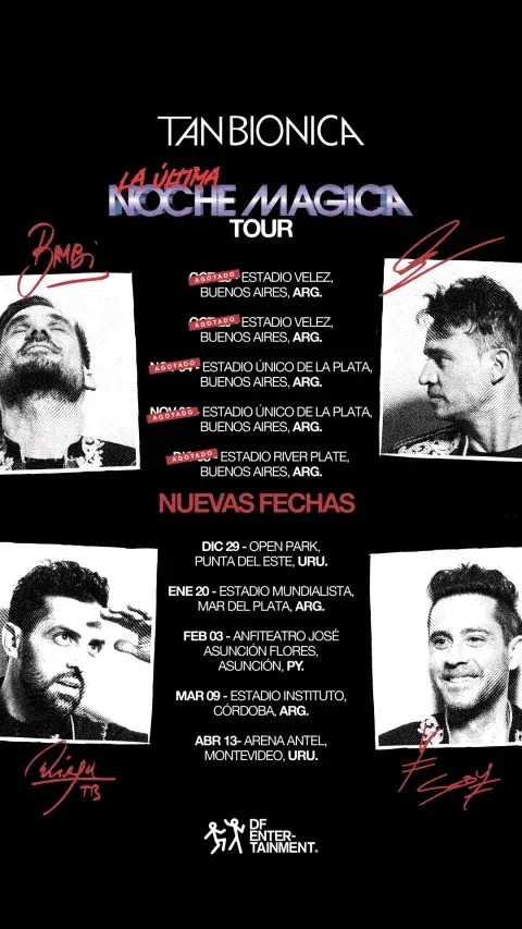 El cronograma completo del tour de Tan Biónica. El cronograma completo del tour de Tan Biónica.