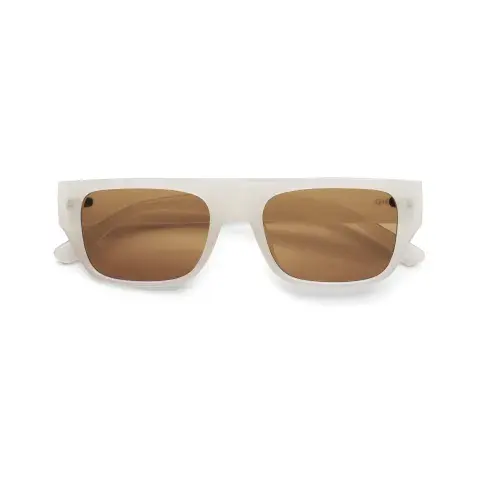 Gafas futuristas de marco blanco y cuadrado.