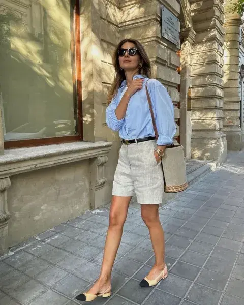 Camisa sastrera y bermuda de lino. Uniforme perfecto. Camisa sastrera y bermuda de lino. Uniforme perfecto.