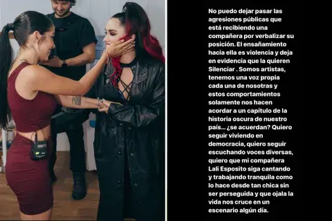 Las stories publicadas por Maria Becerra sobre el ataque de Javier Milei a Lali Espósito. Las stories publicadas por Maria Becerra sobre el ataque de Javier Milei a Lali Espósito.