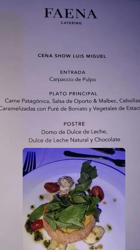 El menú de la cena de gala de Luis Miguel en Argentina. El menú de la cena de gala de Luis Miguel en Argentina.