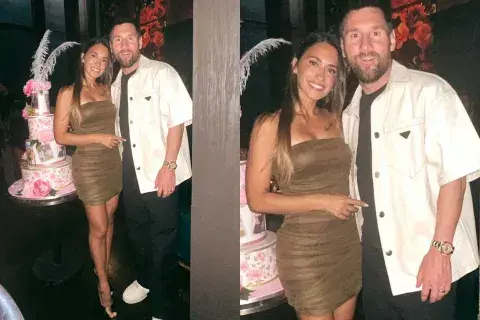 Anto Roccuzzo y Lio Messi en pleno festejo en el restó de Bad Bunny Anto Roccuzzo y Lio Messi en pleno festejo en el restó de Bad Bunny