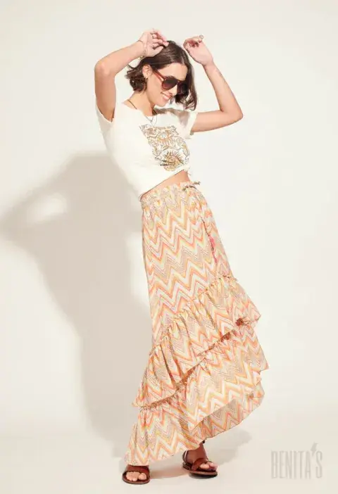 Falda en capas, con volados y estampa. Es de Benita's. @benitas_shop