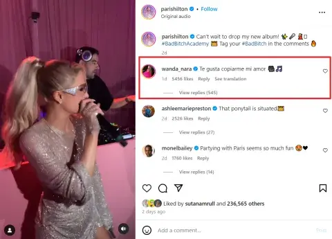 Wanda Nara acusó a Paris Hilton de plagio. Wanda Nara acusó a Paris Hilton de plagio.