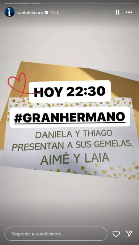 Santiago del Moro anticipa la llegada de Daniela y Thiago con sus gemelas a Gran Hermano. Santiago del Moro anticipa la llegada de Daniela y Thiago con sus gemelas a Gran Hermano.