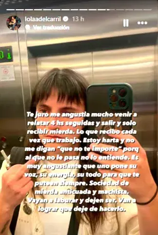 Este lunes, Lola del Carril visibilizó a través de las redes sociales las duras críticas que enfrenta por su trabajo en el fútbol Este lunes, Lola del Carril visibilizó a través de las redes sociales las duras críticas que enfrenta por su trabajo en el fútbol