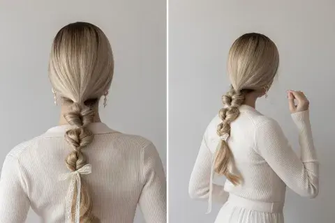 Braided ponytail. Braided ponytail.