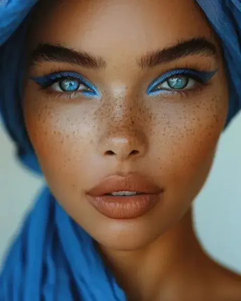 Usando dos tonos de azules, delineas el ojo con la sombra: arriba más intenso y abajo más claro. Usando dos tonos de azules, delineas el ojo con la sombra: arriba más intenso y abajo más claro.