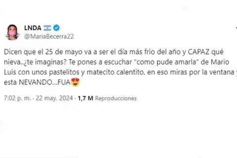 La cantante compartió en sus redes su manera ideal de festejar el 25 de mayo. La cantante compartió en sus redes su manera ideal de festejar el 25 de mayo.