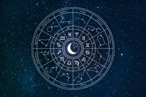 Rueda zodiacal con los 12 signos del zodíaco. Rueda zodiacal con los 12 signos del zodíaco.