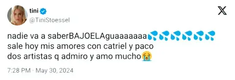 Tini adelantó Agua en X. Tini adelantó Agua en X.