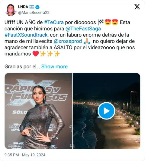 María Becerra recordó en sus redes sociales el estreno de Te cura.