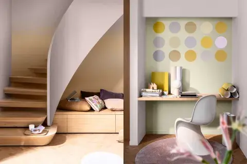 Una combinación moderna de grises, lilas y amarillos suaves, perfecta para crear propuestas divertidas que puedas sumar impacto a cualquier ambiente Una combinación moderna de grises, lilas y amarillos suaves, perfecta para crear propuestas divertidas que puedas sumar impacto a cualquier ambiente
