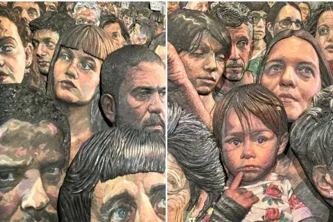 Francisca, la hija de los artistas aparece dos veces en la manifestación: una de niñas y otra en su adolescencia actual Francisca, la hija de los artistas aparece dos veces en la manifestación: una de niñas y otra en su adolescencia actual