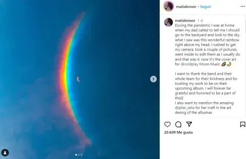 El posteo del fotógrafo argentino elegido por Coldplay. El posteo del fotógrafo argentino elegido por Coldplay.
