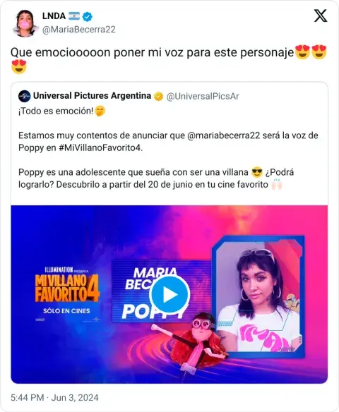 María Becerra confirmó que será parte de Mi villano favorito 4.