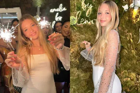 Aitana lució un outfit íntegramente de blanco: un vestido corto con mangas con brillos y transparencias Aitana lució un outfit íntegramente de blanco: un vestido corto con mangas con brillos y transparencias