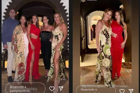 Pampita se basó en un vestido largo en color rojo con abertura frontal en la zona del abdomen y escote de un solo hombro Pampita se basó en un vestido largo en color rojo con abertura frontal en la zona del abdomen y escote de un solo hombro