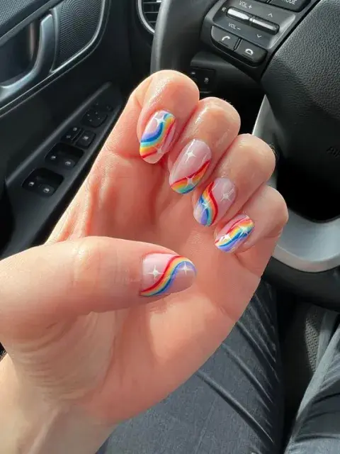 Además de usar los colores del arcoíris, se le puede sumar al nailart brillos y detalles en blanco. Además de usar los colores del arcoíris, se le puede sumar al nailart brillos y detalles en blanco.