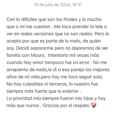 El posteo donde Wanda Nara confirmó la separación con Mauro Icardi. El posteo donde Wanda Nara confirmó la separación con Mauro Icardi.
