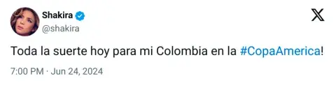 Posteo de Shakira en apoyó a la Selección de fútbol de Colombia en sus redes sociales.