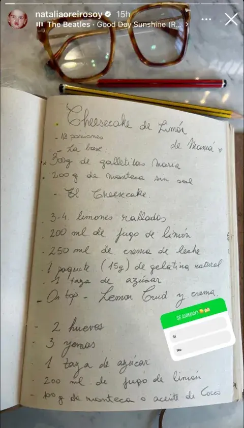 De puño y letra: la receta que Nati Oreiro comparte en sus redes. De puño y letra: la receta que Nati Oreiro comparte en sus redes.