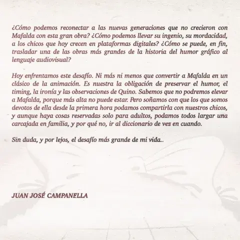 La palabra de Juan José Campanella sobre la serie de Mafalda.