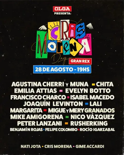Line up completo del Cris Morena Day en OLGA. Line up completo del Cris Morena Day en OLGA.