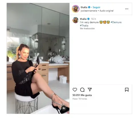 El look "Very Demure" de Thalía en Instagram. El look "Very Demure" de Thalía en Instagram.