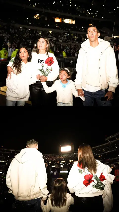 La familia de Ángel Di María en el homenaje despedida del jugador.