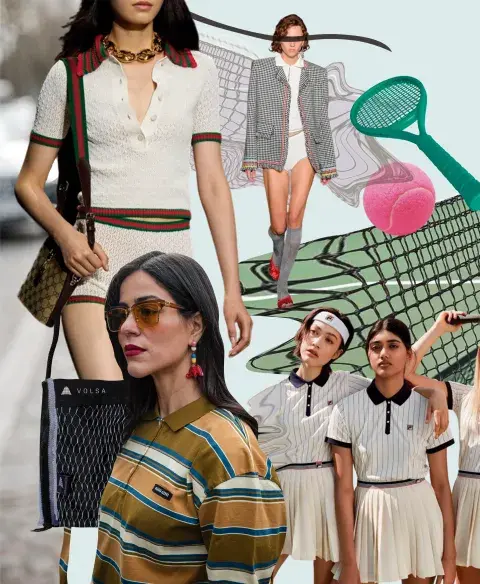 Collage con mujeres vestidas con prendas de cuello polo. Collage con mujeres vestidas con prendas de cuello polo.