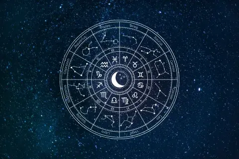 La rueda zodiacal, con los símbolos de los 12 signos astrales.