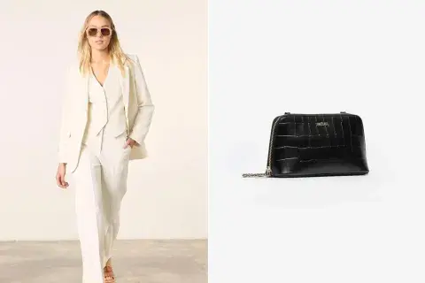 Griselda siciliani con un look sastrero en color blanco en el rodaje de la serie Envidiosa, en Netflix Griselda siciliani con un look sastrero en color blanco en el rodaje de la serie Envidiosa, en Netflix
