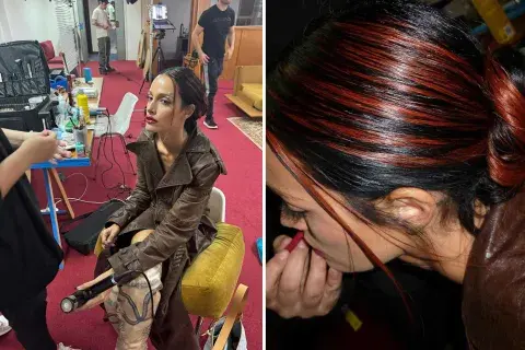 Oriana eligió algunas pequeñas mechitas en color rojo que combinaban súper bien con el tono natural de su cabello Oriana eligió algunas pequeñas mechitas en color rojo que combinaban súper bien con el tono natural de su cabello