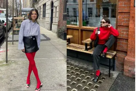 Las medias rojas se llevan con todo: con botas de caña corta, ballerinas, zapatillas, mules, lo que se te ocurra Las medias rojas se llevan con todo: con botas de caña corta, ballerinas, zapatillas, mules, lo que se te ocurra
