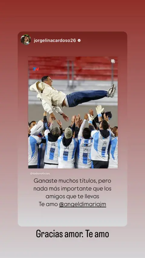 Captura de Storie de Ángel Di María respondiéndole a Jorgelina Cardoso. Captura de Storie de Ángel Di María respondiéndole a Jorgelina Cardoso.