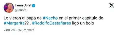 Captura del Tweet de Laura Ubfal sobre el cameo de Rodolfo Castañares Pose en Margarita.