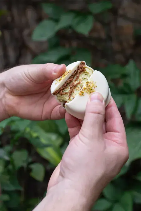 alfajor de choco blanco y pistachos alfajor de choco blanco y pistachos