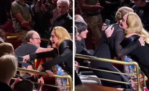 La emoción de Adele y Celine Dion, abrazadas La emoción de Adele y Celine Dion, abrazadas