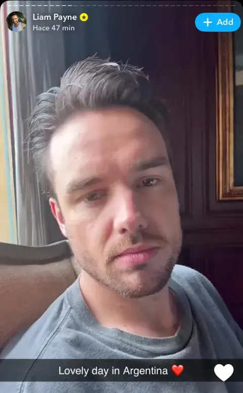 El último posteo de Liam Payne en Snapchat. El último posteo de Liam Payne en Snapchat.