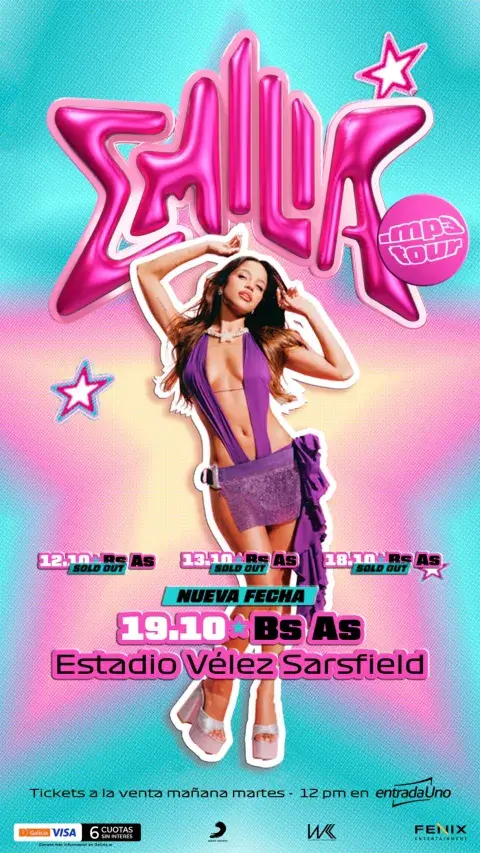 Storie donde Emilia Mernes anuncia un cuarto show en Vélez. Storie donde Emilia Mernes anuncia un cuarto show en Vélez.
