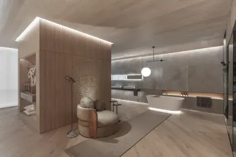 Un baño full madera diseñado por la arquitecta Lucía Quinteros de en Ren Studio