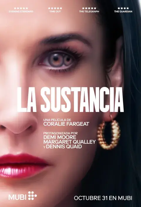 Poster de La sustancia, que confirma su fecha de estreno en streaming en MUBI. Poster de La sustancia, que confirma su fecha de estreno en streaming en MUBI.
