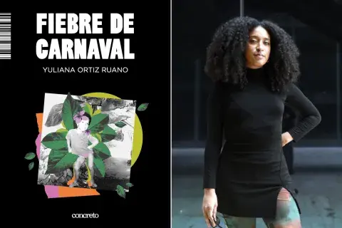 Portada de Fiebre de Carnaval y retrato de su autora Portada de Fiebre de Carnaval y retrato de su autora