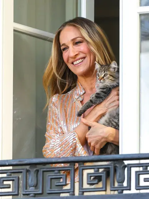 Foto de Sarah Jessica Parker con un gato. Foto de Sarah Jessica Parker con un gato.