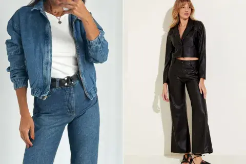 Dos fotos de modelos mujeres usando prendas argentinas. Dos fotos de modelos mujeres usando prendas argentinas.
