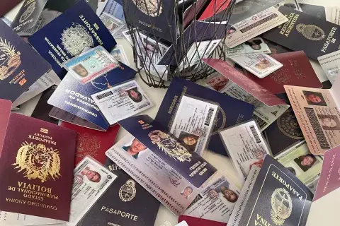 Huellas es una instalación con pasaportes retenidos, el robo de identidad y la apropiación de las vidas de las víctimas de trata. Huellas es una instalación con pasaportes retenidos, el robo de identidad y la apropiación de las vidas de las víctimas de trata.