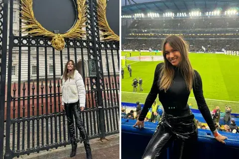 . La modelo posó con una campera color champagne de bouclé, con detalles de lana en el cuello y los bolsillos