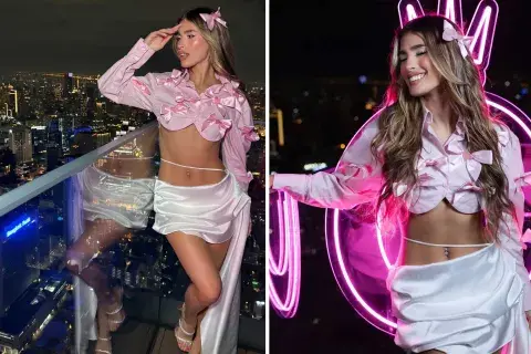 Julieta Poggio, vestido rosa con moños Julieta Poggio, vestido rosa con moños